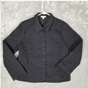 Nordstrom‎ Quilted Button Up Jacket Black Classic Outerwear Women